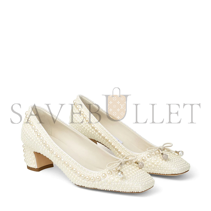 JIMMY CHOO ELME 45 WHITE PEARL EMBELLISHED SATIN PUMPS ELME45WOZ